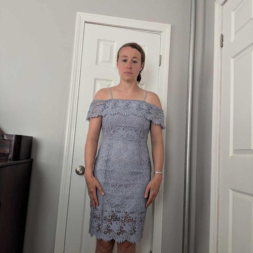 Elegant Lace Off-Shoulder Dress in Periwinkle Purple